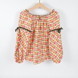La Faute a Voltaire Floral Blouse Kids 6-7 Years‎ Orange Pink Smocked Retro